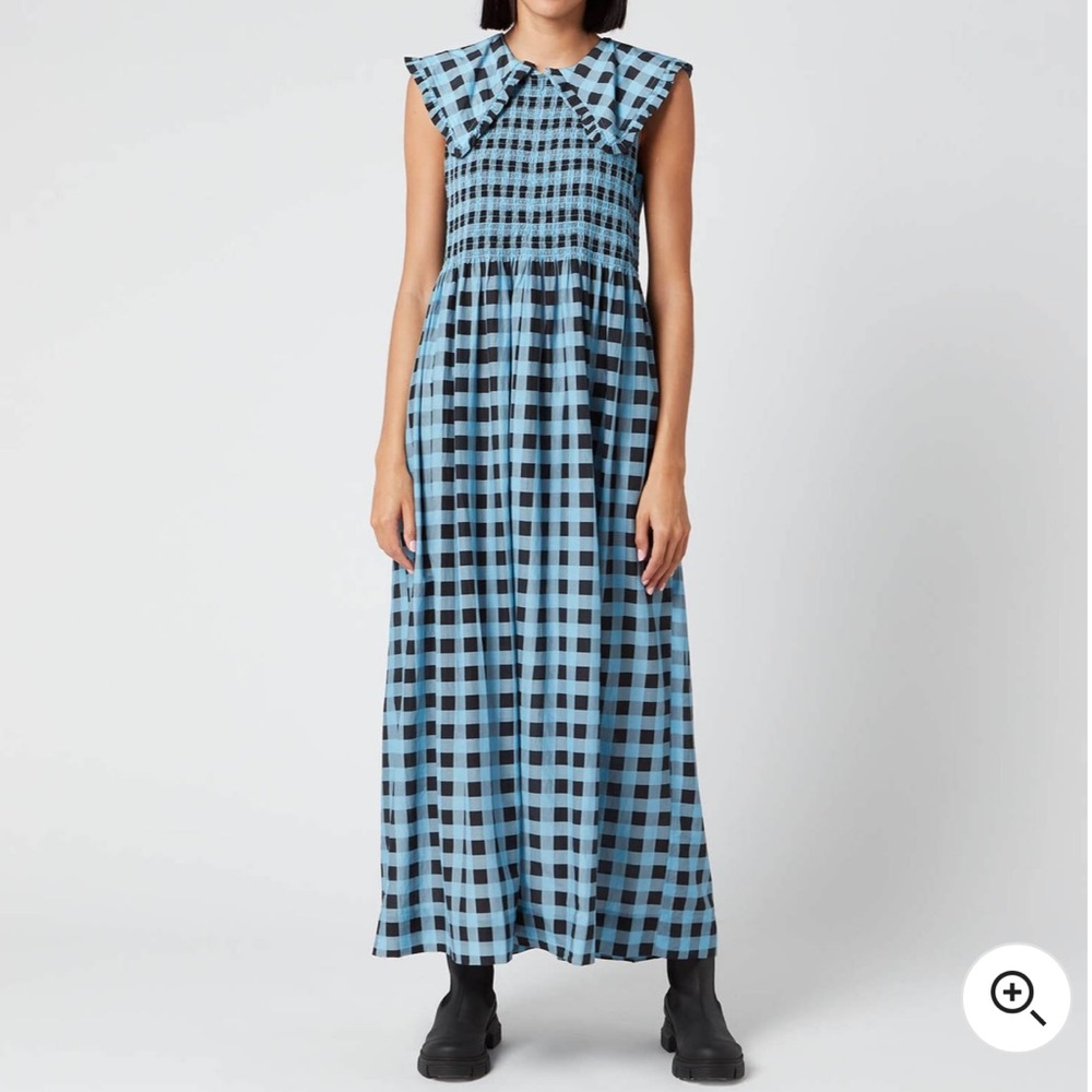 Ganni Women's Check Print Collar Dress - Alaskan Blue